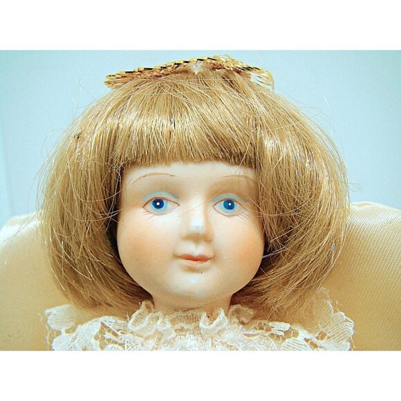 Vintage Kurt Adler Angel Tree Topper Decor Porcelain Head Arms Satin Lace Dress - Picture 12 of 12